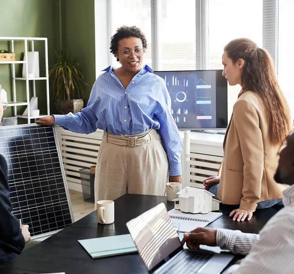 women in an office proposing an innovative and transformative idea for business and leadership