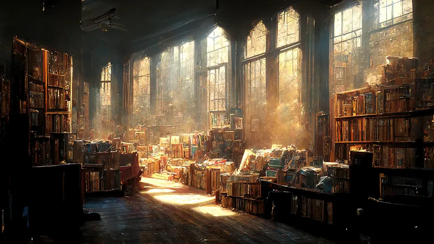 An old library filled with shelves full of books.